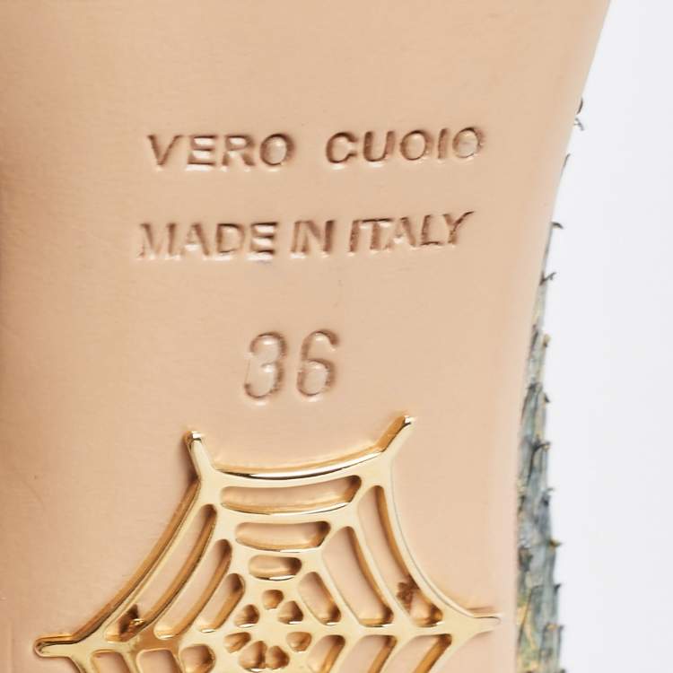 Pre Owned Charlotte Olympia Metallic Snakeskin D'orsay Pump Size 36