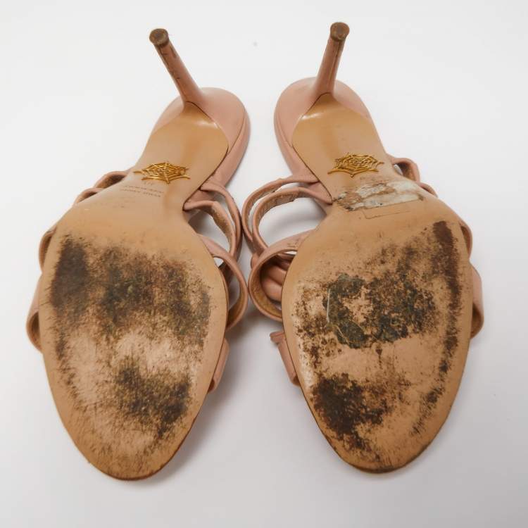 Pre Owned Charlotte Olympia Light Pink Leather Blyton Bow Slide Sandals Size 40