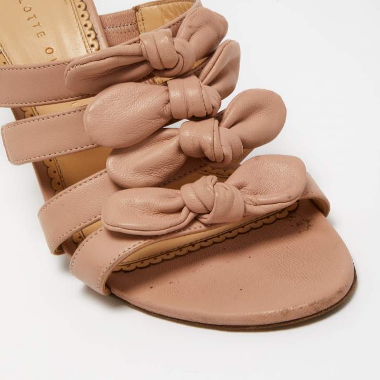 Pre Owned Charlotte Olympia Light Pink Leather Blyton Bow Slide Sandals Size 40