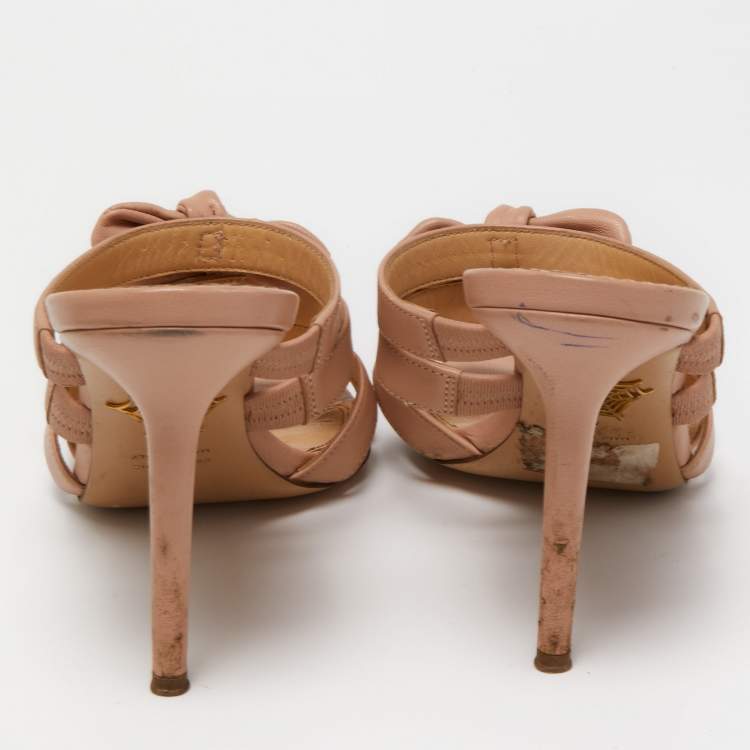 Pre Owned Charlotte Olympia Light Pink Leather Blyton Bow Slide Sandals Size 40