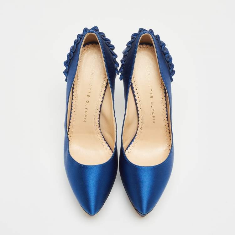 مملوكة مسبقًا Charlotte Olympia Blue Satin Paloma Platform Pumps Size 36.5