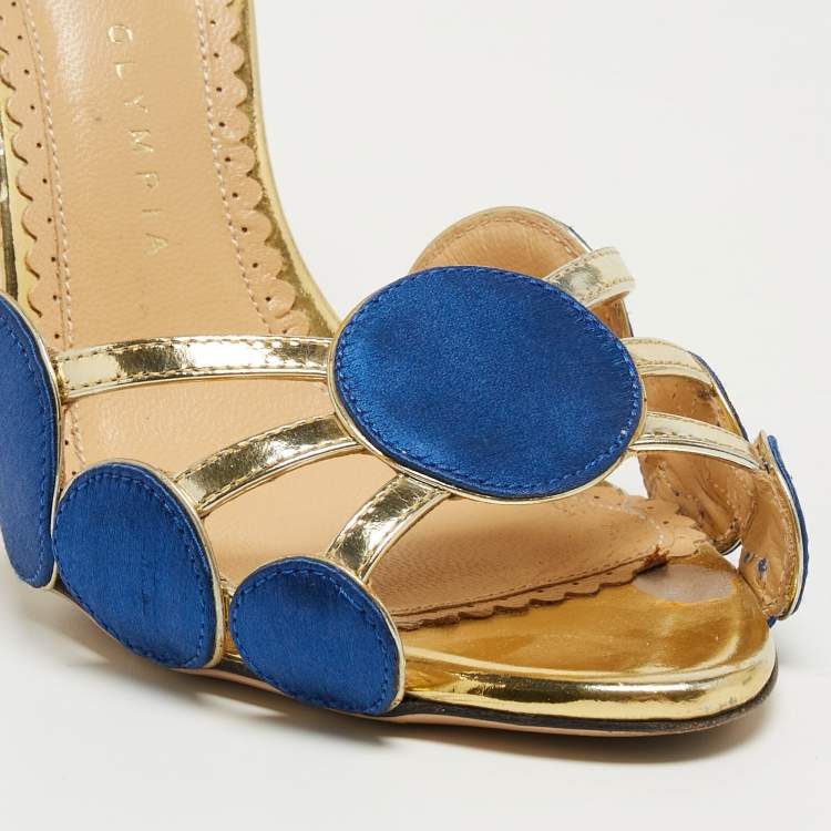 Pre Owned Charlotte Olympia Gold/Blue Satin and Leather Pumps Size 36
