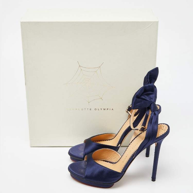 Pre Owned Charlotte Olympia Blue Satin Wallace Ankle Strap Sandals Size 41