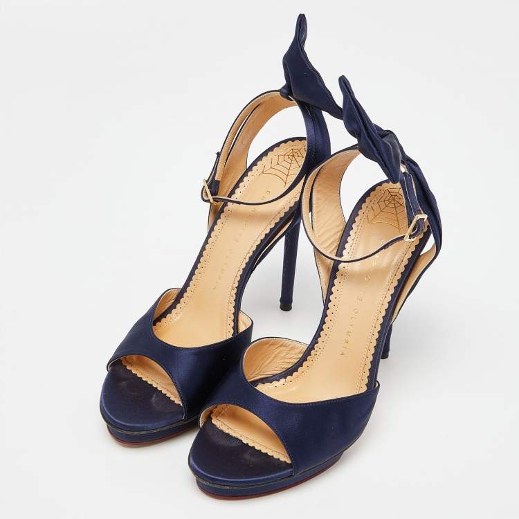 Pre Owned Charlotte Olympia Blue Satin Wallace Ankle Strap Sandals Size 41