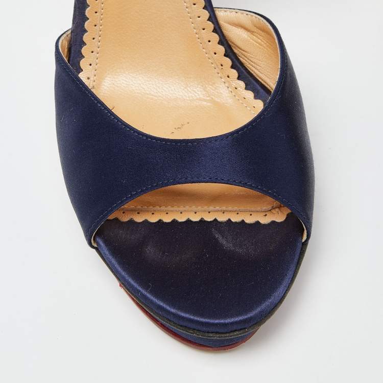 Pre Owned Charlotte Olympia Blue Satin Wallace Ankle Strap Sandals Size 41
