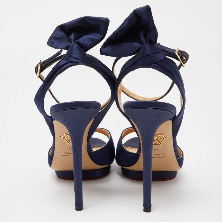 Pre Owned Charlotte Olympia Blue Satin Wallace Ankle Strap Sandals Size 41
