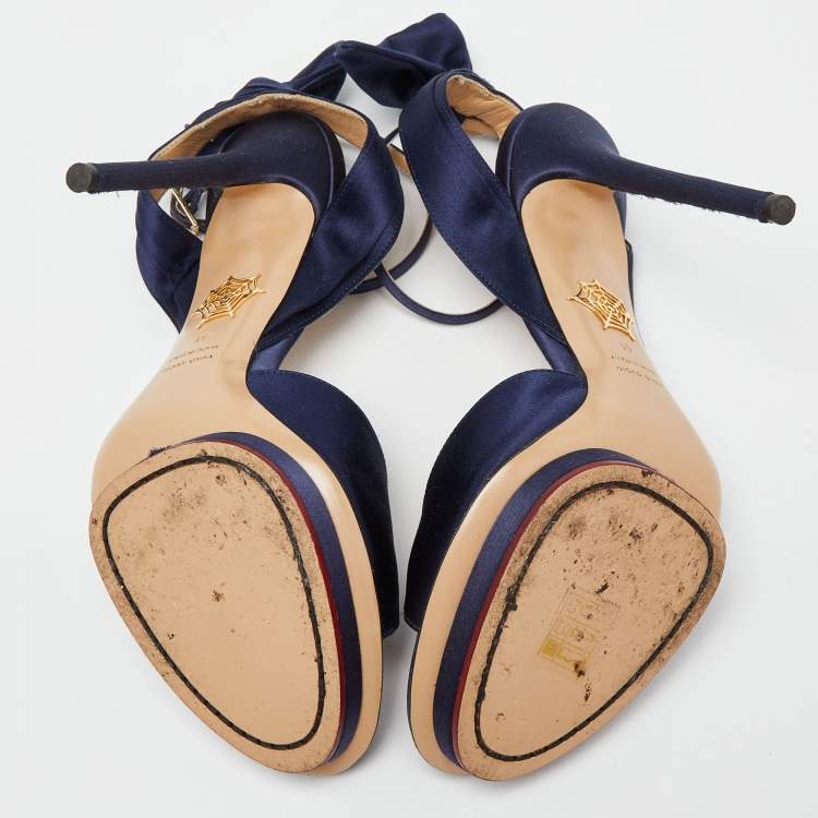 Pre Owned Charlotte Olympia Blue Satin Wallace Ankle Strap Sandals Size 41
