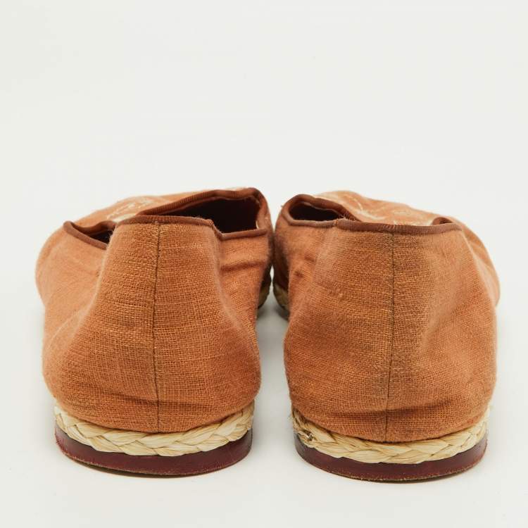 Pre Owned Charlotte Olympia Brown Canvas Espadrilles Flats Size 37