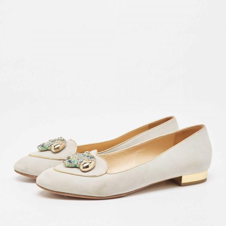 Pre Owned Charlotte Olympia Grey Suede Aquarius Zodiac Smoking Slippers Size 41