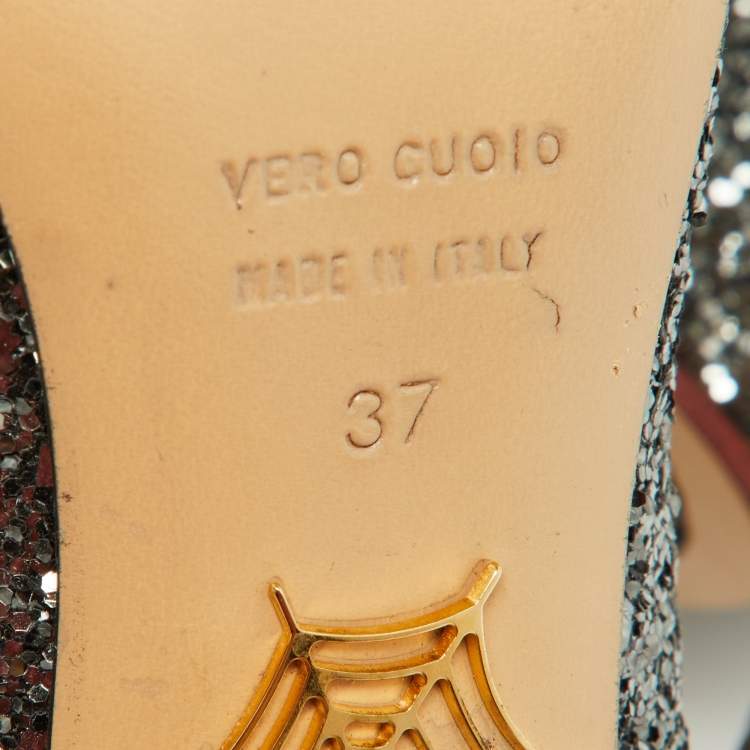 Pre Owned Charlotte Olympia Metallic Grey Coarse Glitter Dolly Pumps Size 37