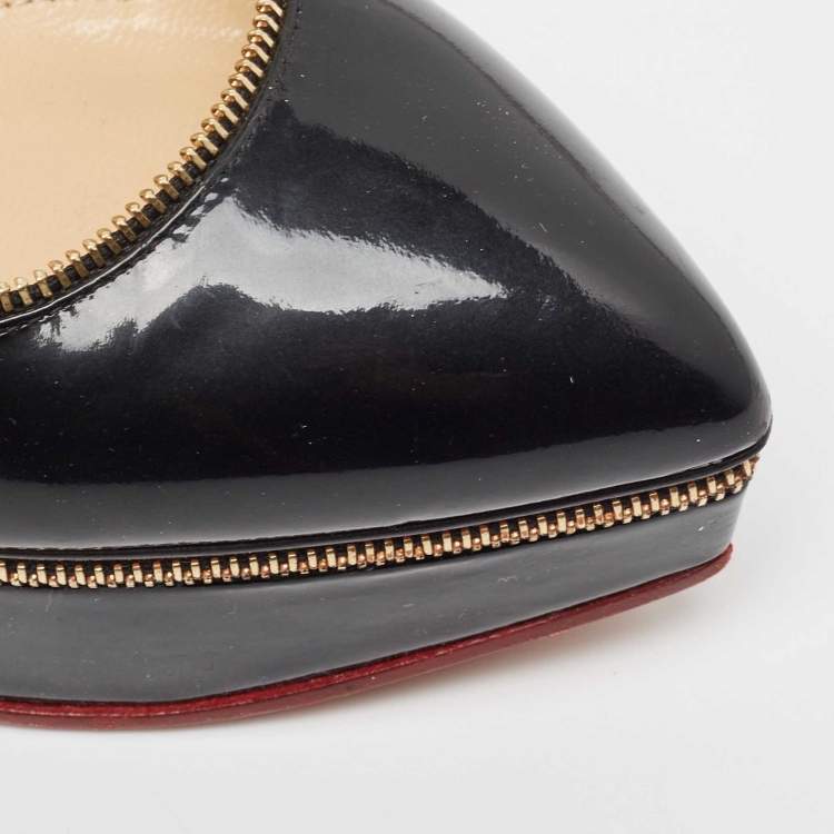 Pre Owned Charlotte Olympia x Agent Provocateur Black Patent Leather Zipper Detail Platform Pumps Size 35