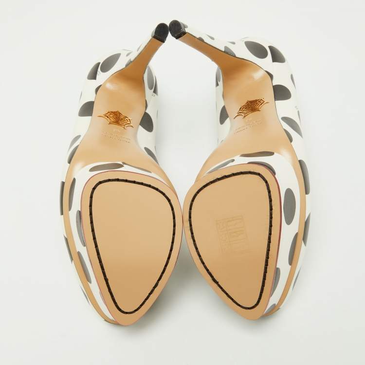 Pre Owned Charlotte Olympia White/Black Polka Dot Print Leather Dolly Platform Pumps Size 40