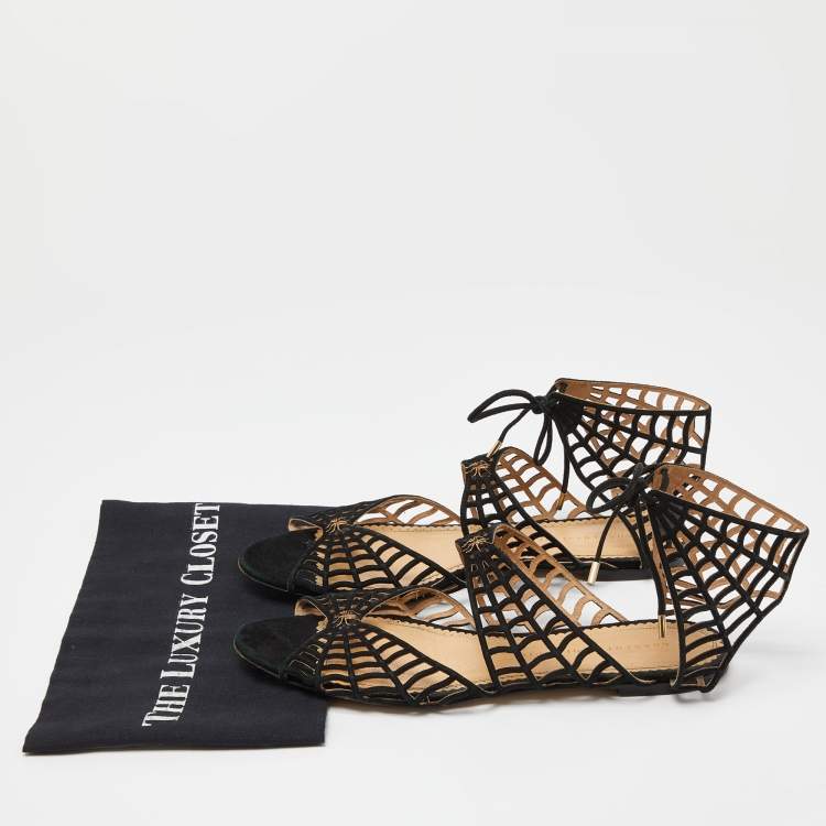Pre Owned Charlotte Olympia Black Suede Miss Muffet Flat Sandals Size 41