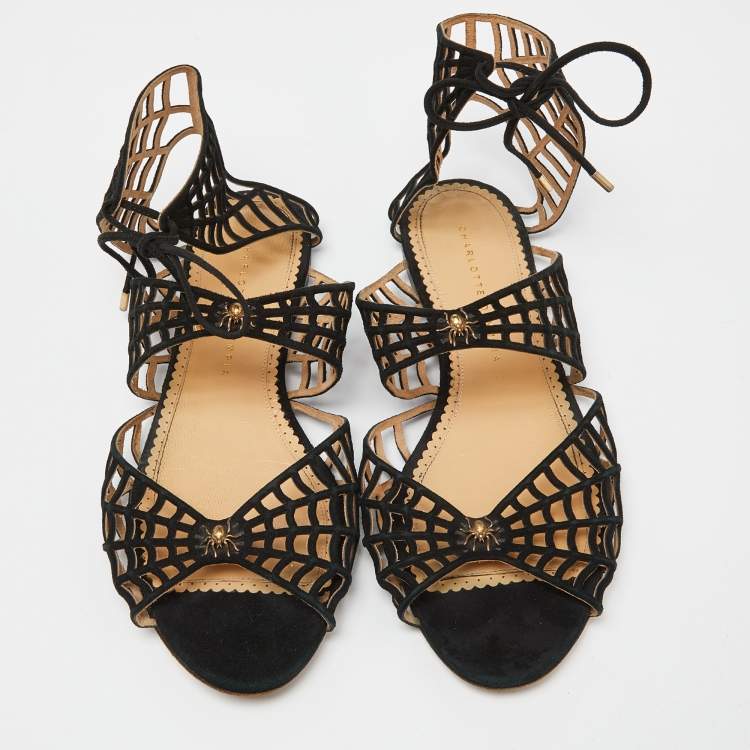 Pre Owned Charlotte Olympia Black Suede Miss Muffet Flat Sandals Size 41