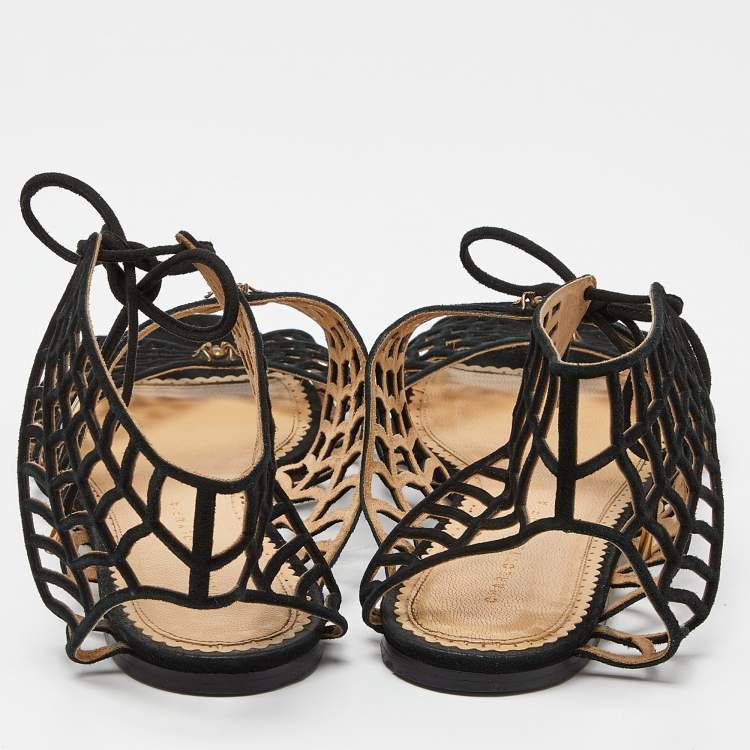 Pre Owned Charlotte Olympia Black Suede Miss Muffet Flat Sandals Size 41