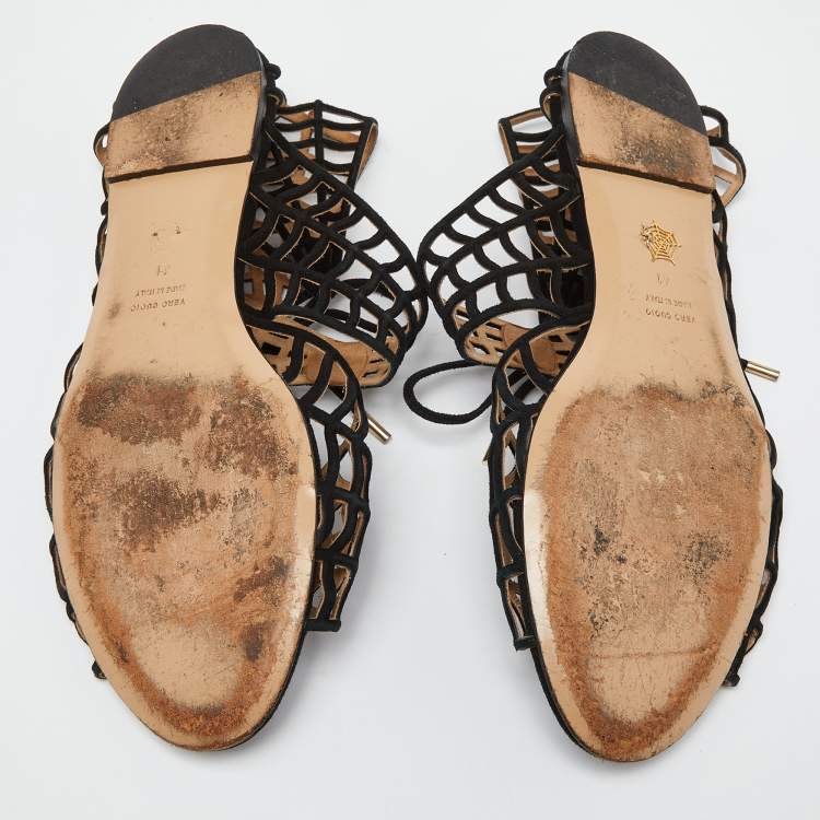 Pre Owned Charlotte Olympia Black Suede Miss Muffet Flat Sandals Size 41