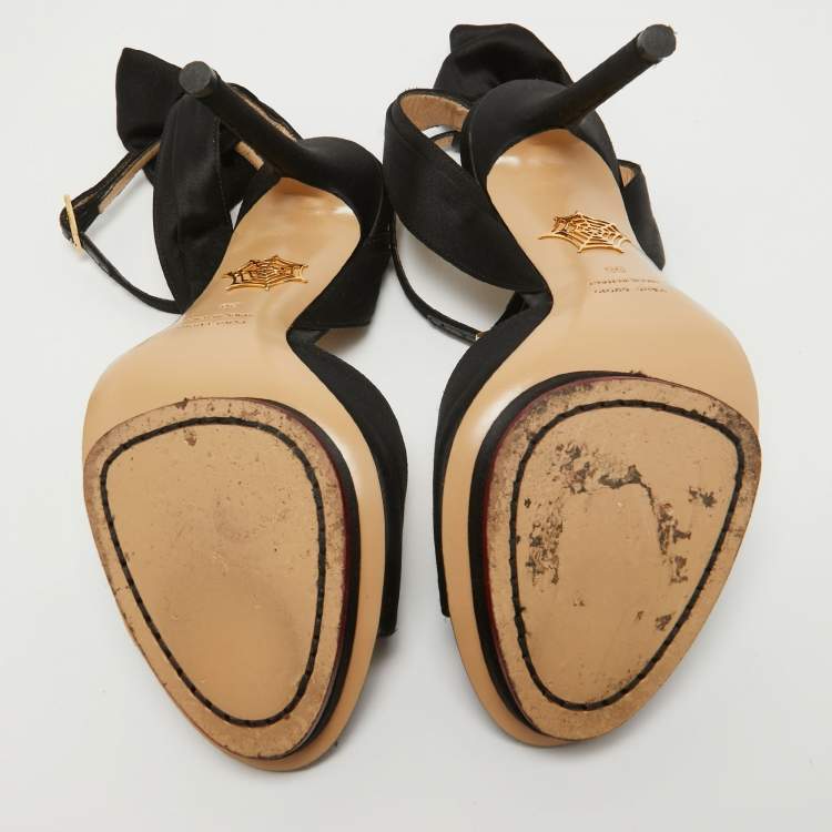 Pre Owned Charlotte Olympia Black Satin Wallace Sandals Size 38