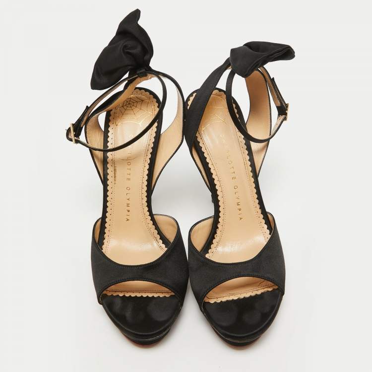 Pre Owned Charlotte Olympia Black Satin Wallace Sandals Size 38