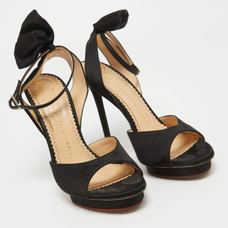 Pre Owned Charlotte Olympia Black Satin Wallace Sandals Size 38