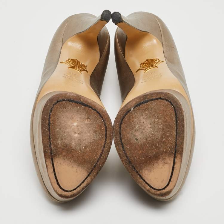 Pre Owned Charlotte Olympia Metallic Leather Dolly Platform Pumps Size 36.5