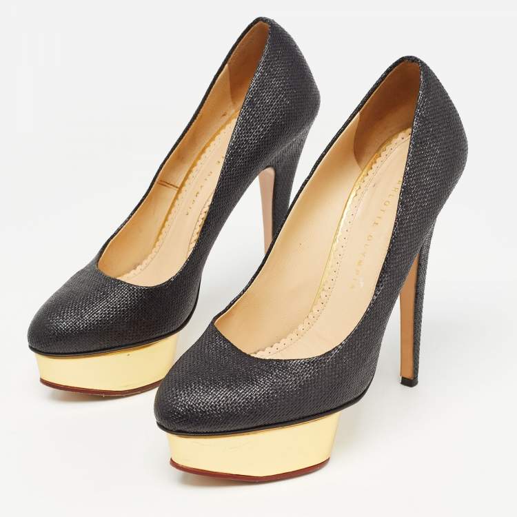Pre Owned Charlotte Olympia Black Raffia Dolly Pumps Size 39.5