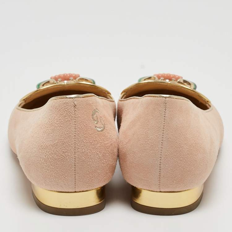 Pre Owned Charlotte Olympia Peach Suede Birthday Zodiac Cancer Ballet Flats Size 37.5
