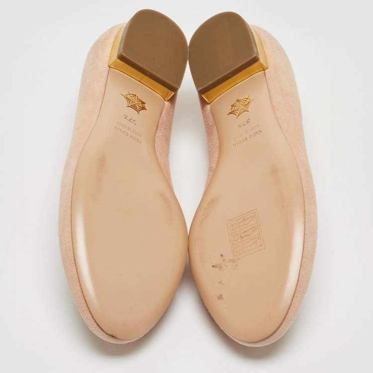 Pre Owned Charlotte Olympia Peach Suede Birthday Zodiac Cancer Ballet Flats Size 37.5