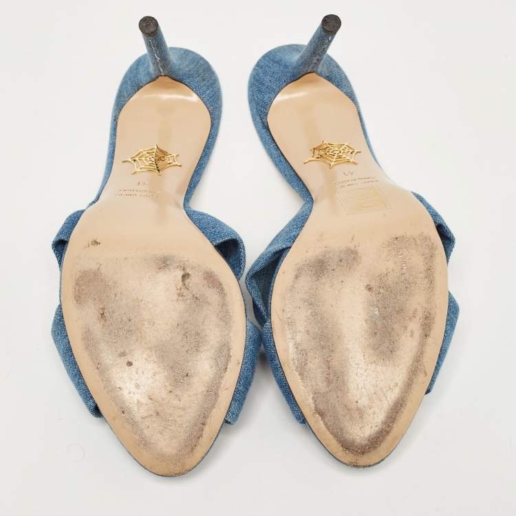Pre Owned Charlotte Olympia Blue Demin Knotted Slides Size 41 