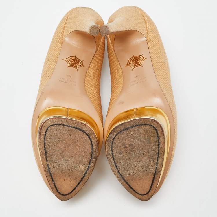 Pre Owned Charlotte Olympia Light Brown Raffia Dolly Pumps Size 42