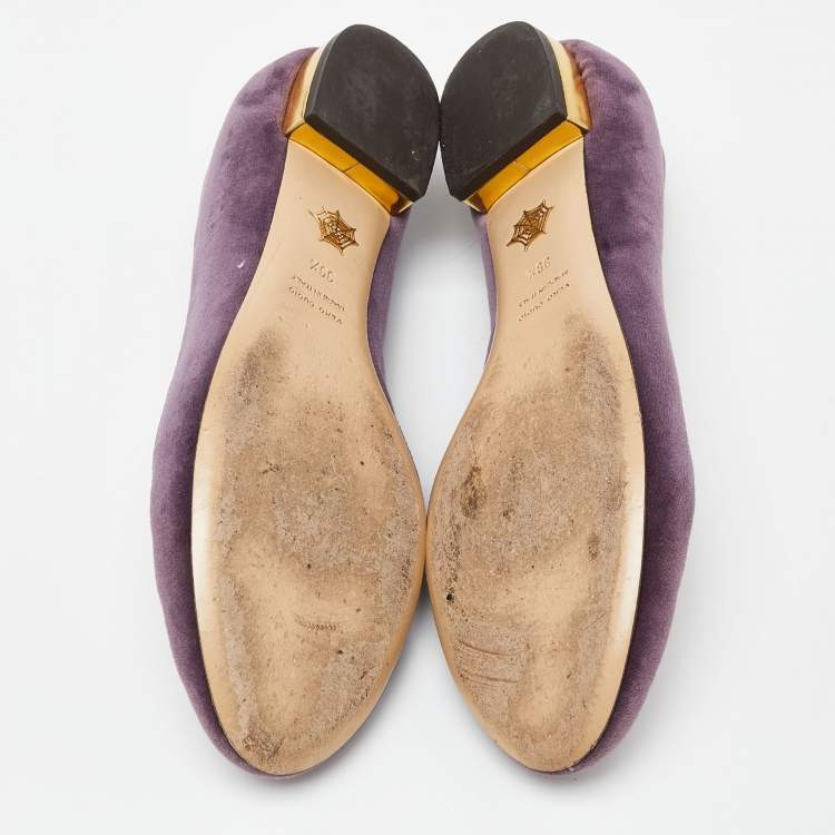 Pre Owned Charlotte Olympia Purple Velvet Emoticats Cheeky Kitty Ballet Flats Size 39.5