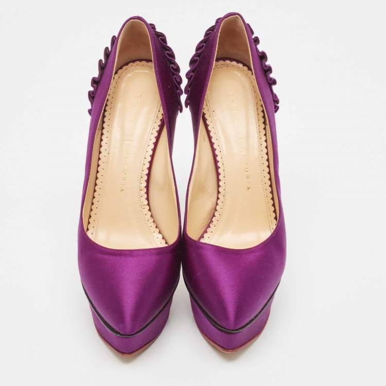Pre Owned Charlotte Olympia Purple Satin Platform Pumps Size 37.5