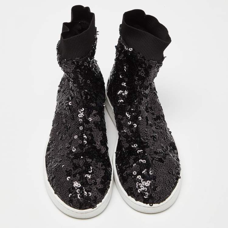 Pre Owned Charlotte Olympia Black Sequin Sock Sneakers Size 39