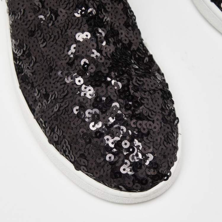 Pre Owned Charlotte Olympia Black Sequin Sock Sneakers Size 39