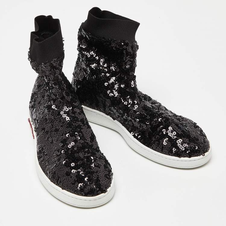 Pre Owned Charlotte Olympia Black Sequin Sock Sneakers Size 39