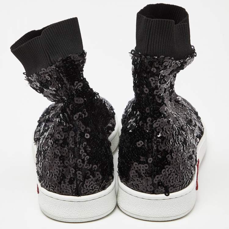 Pre Owned Charlotte Olympia Black Sequin Sock Sneakers Size 39