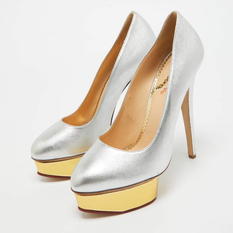 Pre Owned Charlotte Olympia Silver Leather Dolly  Platform Pumps Size 40
