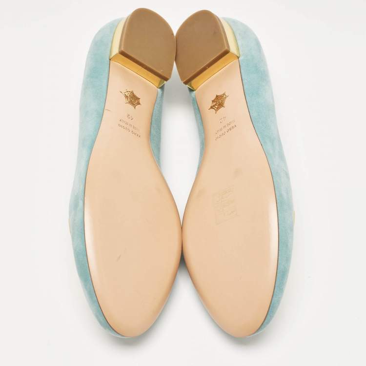 Pre Owned Charlotte Olympia Blue Suede Birthday Zodiac Gemini Ballet Flats Size 42