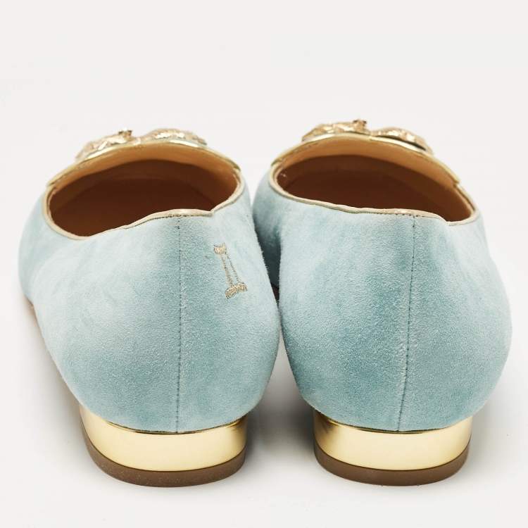 Pre Owned Charlotte Olympia Blue Suede Birthday Zodiac Gemini Ballet Flats Size 42