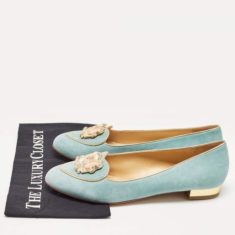 Pre Owned Charlotte Olympia Blue Suede Birthday Zodiac Gemini Ballet Flats Size 42