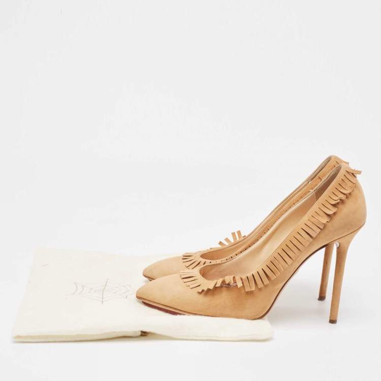 Pre Owned Charlotte Olympia Beige Suede Pointed Toe  Pumps Size 39