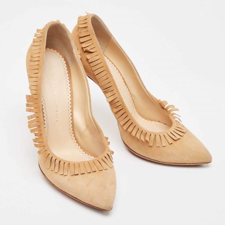 Pre Owned Charlotte Olympia Beige Suede Pointed Toe  Pumps Size 39