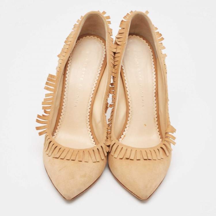 Pre Owned Charlotte Olympia Beige Suede Pointed Toe  Pumps Size 39