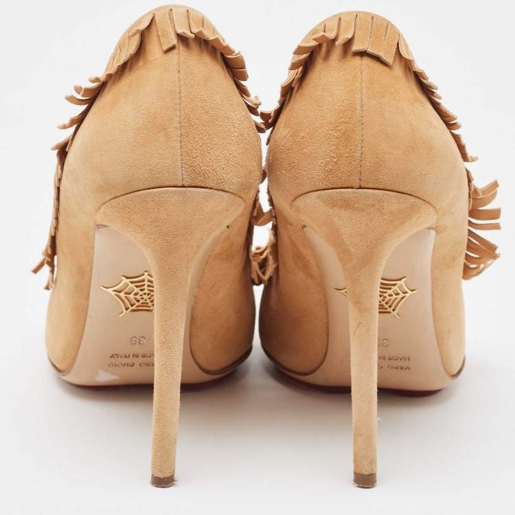 Pre Owned Charlotte Olympia Beige Suede Pointed Toe  Pumps Size 39