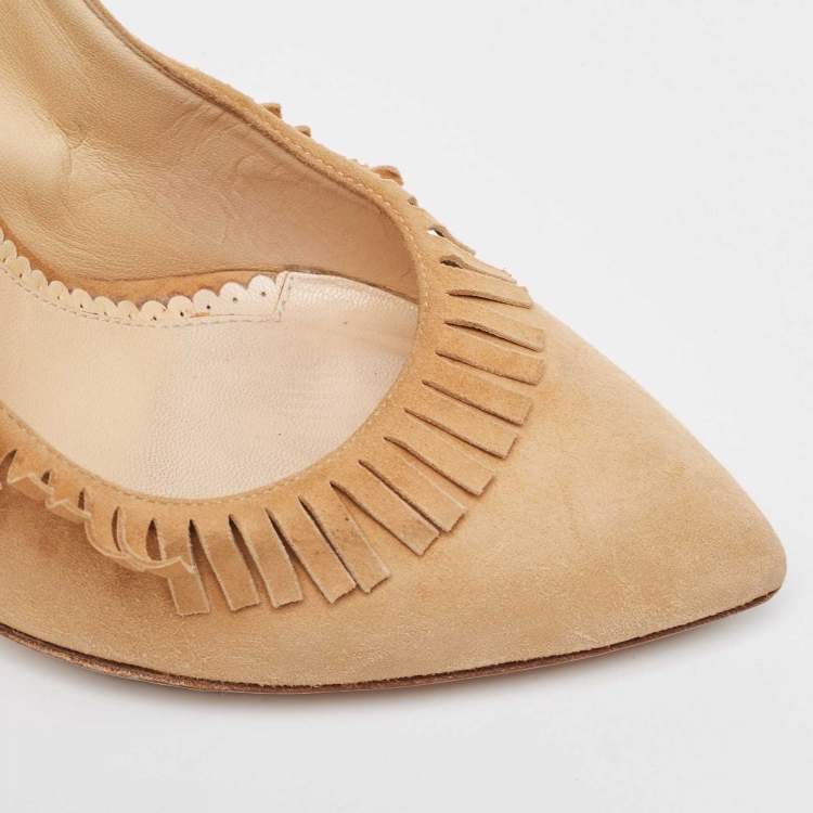 Pre Owned Charlotte Olympia Beige Suede Pointed Toe  Pumps Size 39