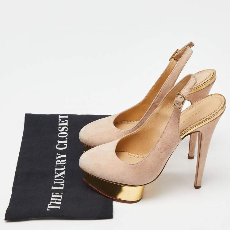 Pre Owned Charlotte Olympia Beige Suede Dolly Slingback Pumps Size 39