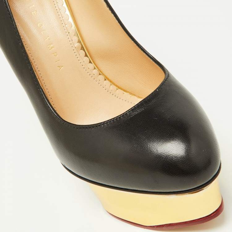 Pre Owned Charlotte Olympia Black Leather Dolly Platform Pumps Size 37