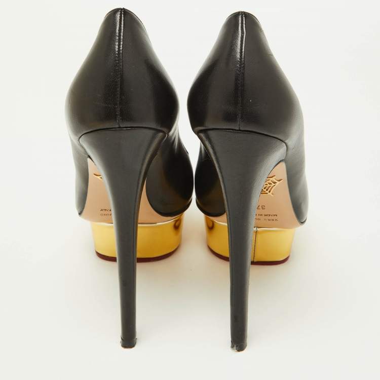 Pre Owned Charlotte Olympia Black Leather Dolly Platform Pumps Size 37