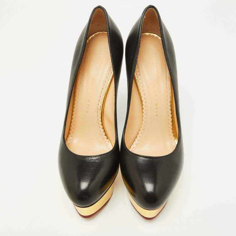 Pre Owned Charlotte Olympia Black Leather Dolly Platform Pumps Size 37
