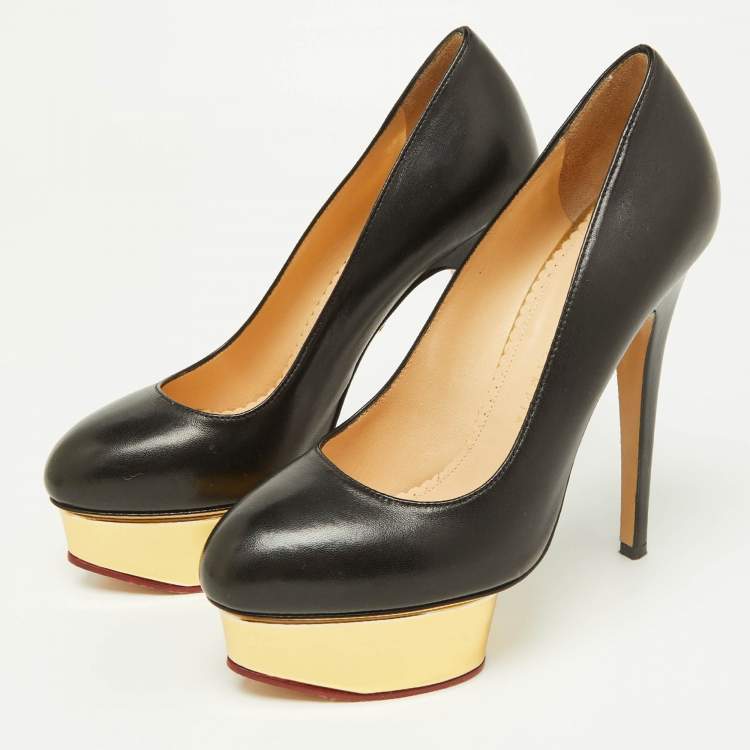 Pre Owned Charlotte Olympia Black Leather Dolly Platform Pumps Size 37