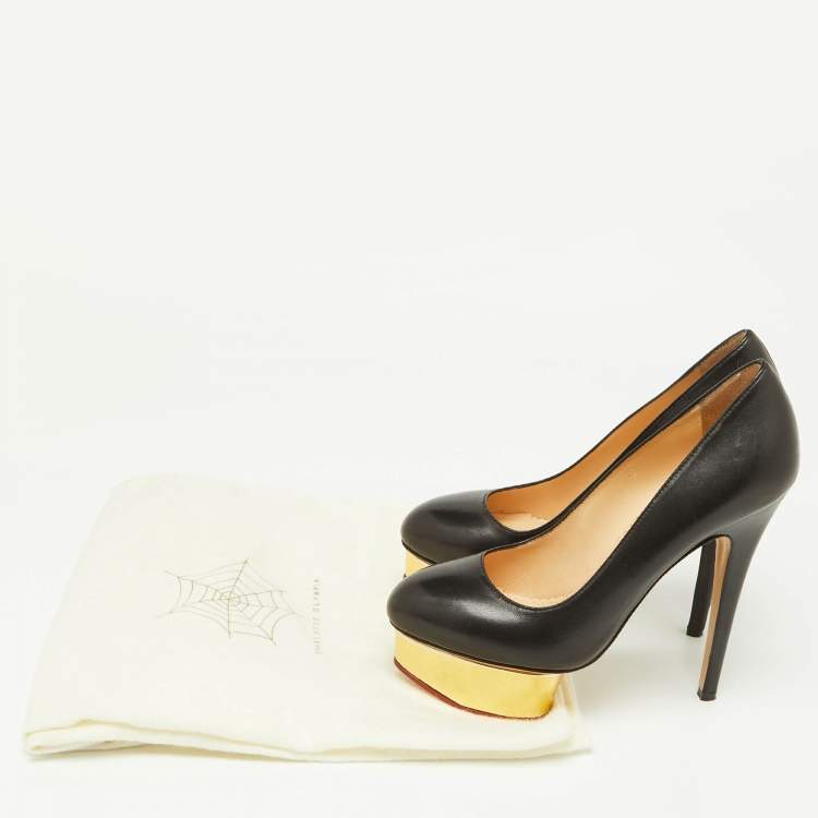 Pre Owned Charlotte Olympia Black Leather Dolly Platform Pumps Size 37
